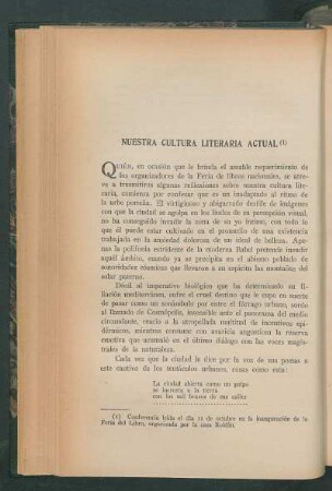 Nuestra cultura literaria actual
