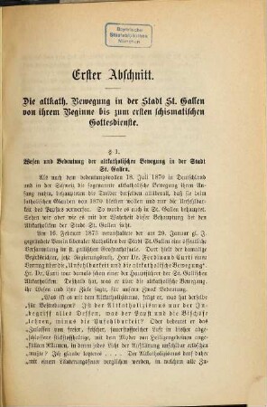 Geschichte der altkatholischen Bewegung in der Stadt St. Gallen im Lichte der Thatsachen