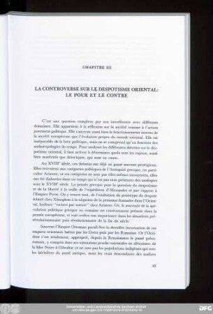 Chapitre III La Controverse Sur Le Despotisme Oriental: Le Pour Et Le Contre
