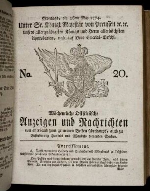 No. 20. Montags, den 16ten May 1774