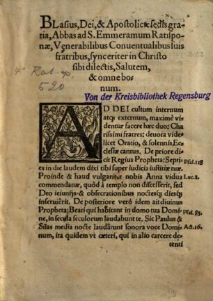 Breviarium monasterii Sancti Emmerami, episcopi & martyris in urbe Ratispona, Ordinis Divi Benedicti, pars hyemalis : nuper in eodem monasterio accuratissime castigatum