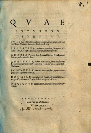 Syria ad Ptolemaici operis rationem ... : Palestina ... Praeterea Historia sacra ... Arabia ...