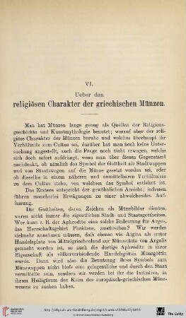 VI. Ueber den religiösen Charakter der griechischen Münzen