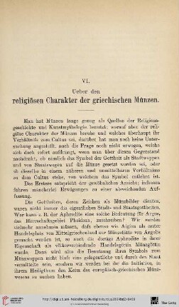 VI. Ueber den religiösen Charakter der griechischen Münzen