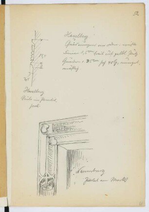 Dom, Havelberg / Portal am Markt, Naumburg/Saale: Details (aus: Skizzen- und Fotoalbum 28)