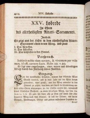 XXV. Lobrede Zu Ehren des allerheiligsten Altars-Sacraments.