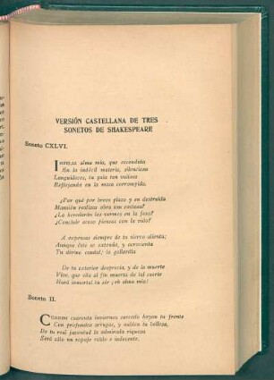 Versión castellana de tres sonetos de Shakespeare : Soneto CXLVI [y] Soneto II. [y] Soneto LXII
