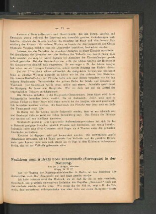 Nachtrag zum Aufsatz über Ersatzstoffe (Surrogate) in der Nahrung.