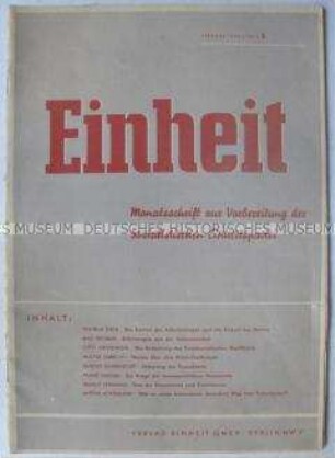 Theoretische Zeitschrift zur Vorbereitung der Vereinigung von KPD und SPD "Einheit"