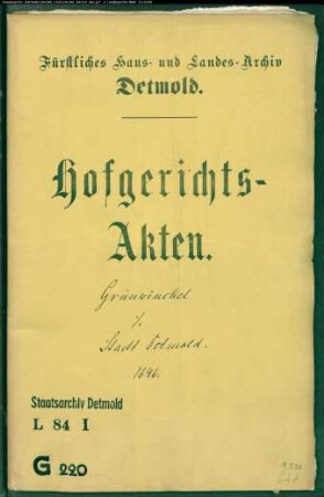 Grünewinkel, Balduin, Sekretär gegen Stadt Detmold - Schuldforderung