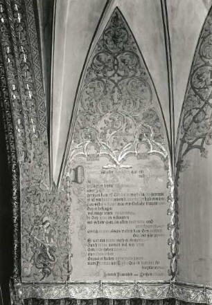 Haendel, Ernst. Dekorative Wandmalerei mit Schriftfeld. Wachsfarbe. Um 1875/1880. Meißen: Albrechtsburg, Großer Bankettsaal