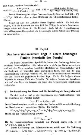 III. Kapitel - Das Inversionszentrum liegt in einem beliebigen Punkte innerhalb der Parabel.