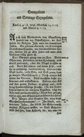 Evangelium am Sontage Sexagesima.
