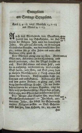 Evangelium am Sontage Sexagesima.