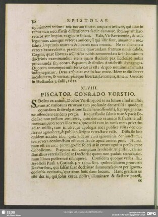 XLVIII. Piscator. Conrado Vorstio