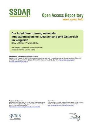 Die Ausdifferenzierung nationaler Innovationssysteme: Deutschland und Österreich im Vergleich