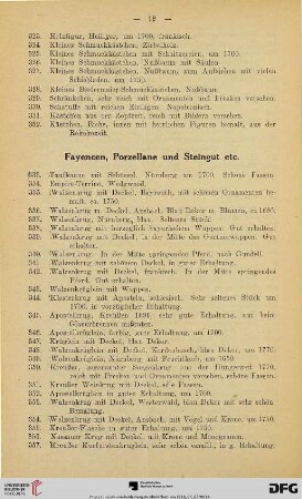 Fayencen, Porzellane und Steingut etc. (Nr. 333-512)