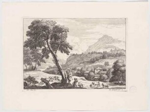 Landschaft mit Frau und Bauern, aus einer Folge von Landschaften nach Marco Ricci, Bl. 9