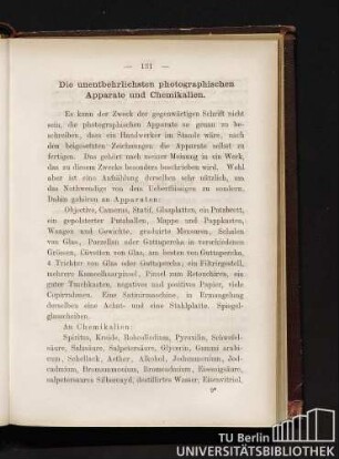 Die unentbehrlichsten photographischen Apparate und Chemikalien
