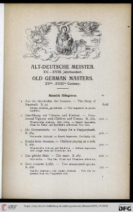 Alt-Deutsche Meister XV.-XVIII. Jahrhundert / Old German Masters XVth-XVIIIth Century (Nr. 1-188)