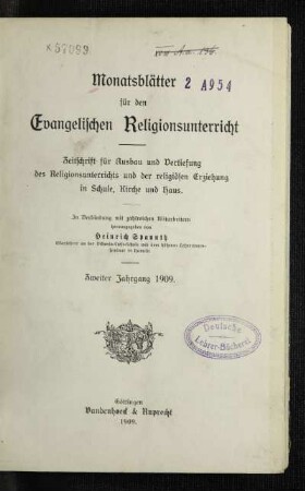 2: Monatsblätter für den evangelischen Religionsunterricht - 2.1909