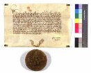 Kaiser Karl verleiht dem Komtur und dem Hause der Deutschherren in Mergentheim bis auf Widerruf die Gnade, fünf sesshafte Juden mit ihrem Hausgesinde und allen davon entfallenden Diensten zu halten.