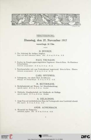 Versteigerung: Dienstag, den 27. November 1917 (Nr. 1-234)