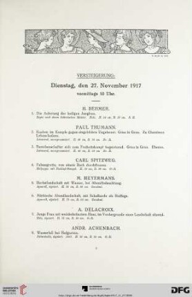 Versteigerung: Dienstag, den 27. November 1917 (Nr. 1-234)