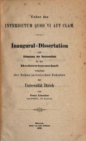 Ueber das Interdictum quod vi ant clam : Inaug. Diss.