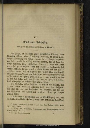 XI. Mord oder Todtschlag