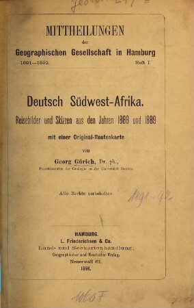 Mitteilungen der Geographischen Gesellschaft in Hamburg. 1891/92 (1891), H. 1