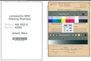 Entnazifizierung Maria Jansen, geb. 04.09.1904 (Schneiderin)
