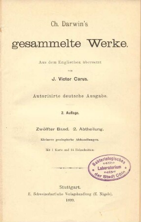 12,2. Abtheilung: Kleinere geologische Abhandlungen : mit 14 Holzschnitten und 1 Karte der Westküste von Süd-America