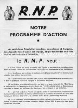 Programm des "Rassemblement National Populaire" mit sozialistischen Forderungen