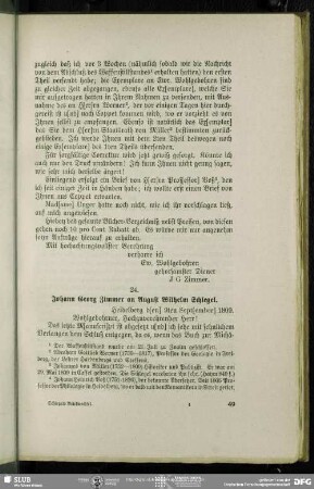 Johann Georg Zimmer an August Wilhelm von Schlegel, Heidelberg, 09.09.1809