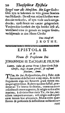 Epistola II. Ad Virum & Prophetam Dei Johannem III. Zachariæ Filium