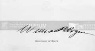Signierte Visitenkarte des US-Staatssekretärs William D. Rogers