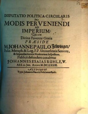 Disp. polit. circularis de modis perveniendi ad imperium