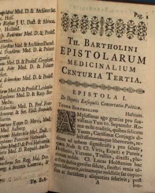 Thomae Bartholini Epistolarum Medicinalium : à Doctis vel ad Doctos scriptarum, 3
