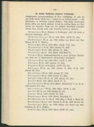III. Erstes Auftreten einzelner Lokalmaße