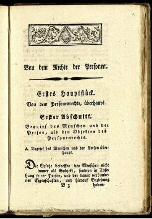 Erstes Hauptstück. Von dem Personenrechte, überhaupt.
