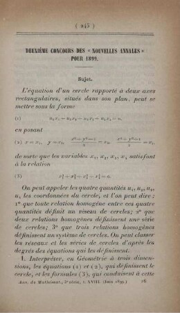 Deuxième concours des "Nouvelles Annales" pour 1899.