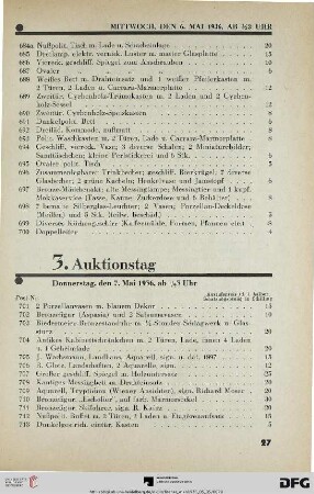 3. Auktionstag: Donnerstag, den 7. Mai 1936, ab ½ 3 Uhr (Nr. 701-1050)