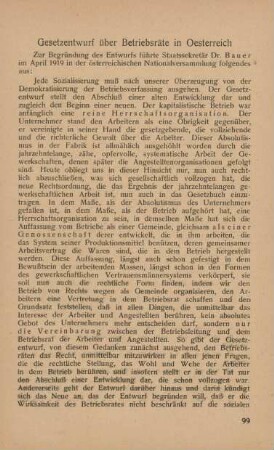 Gesetzentwurf über Betriebsräte in Oesterreich