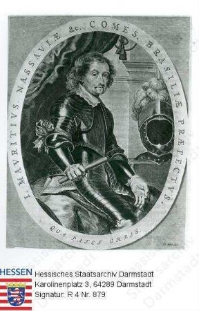 Johann Moritz Graf v. Nassau-Siegen (1604-1679) / Porträt, in Rüstung, in Medaillon mit Umschrift, sitzend, Kniestück