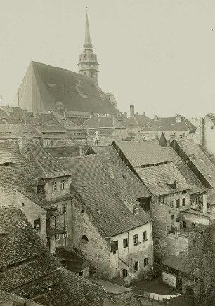 Bautzen. Fleischergasse und Petrikirche vom Turm des Schülertores