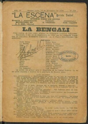 La bengalí : pieza cómica en tres actos