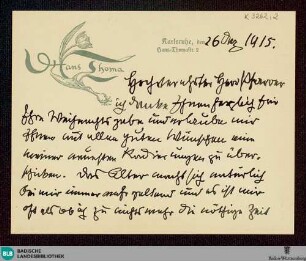 Brief von Hans Thoma an Karl Anton vom 26.03.1915 - K 3262, 2