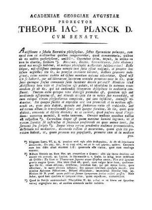 ACADEMIAE GEORGIAE AVGVSTAE PEORECTOR THEOPH. IAC PLANCK D. CVM SENAT V.