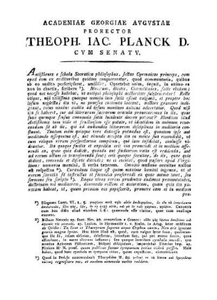 ACADEMIAE GEORGIAE AVGVSTAE PEORECTOR THEOPH. IAC PLANCK D. CVM SENAT V.